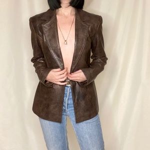 Chocolate brown genuine leather blazer